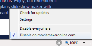 Desactivar Adblock Plus para moviemakeronline.com en Internet Explorer