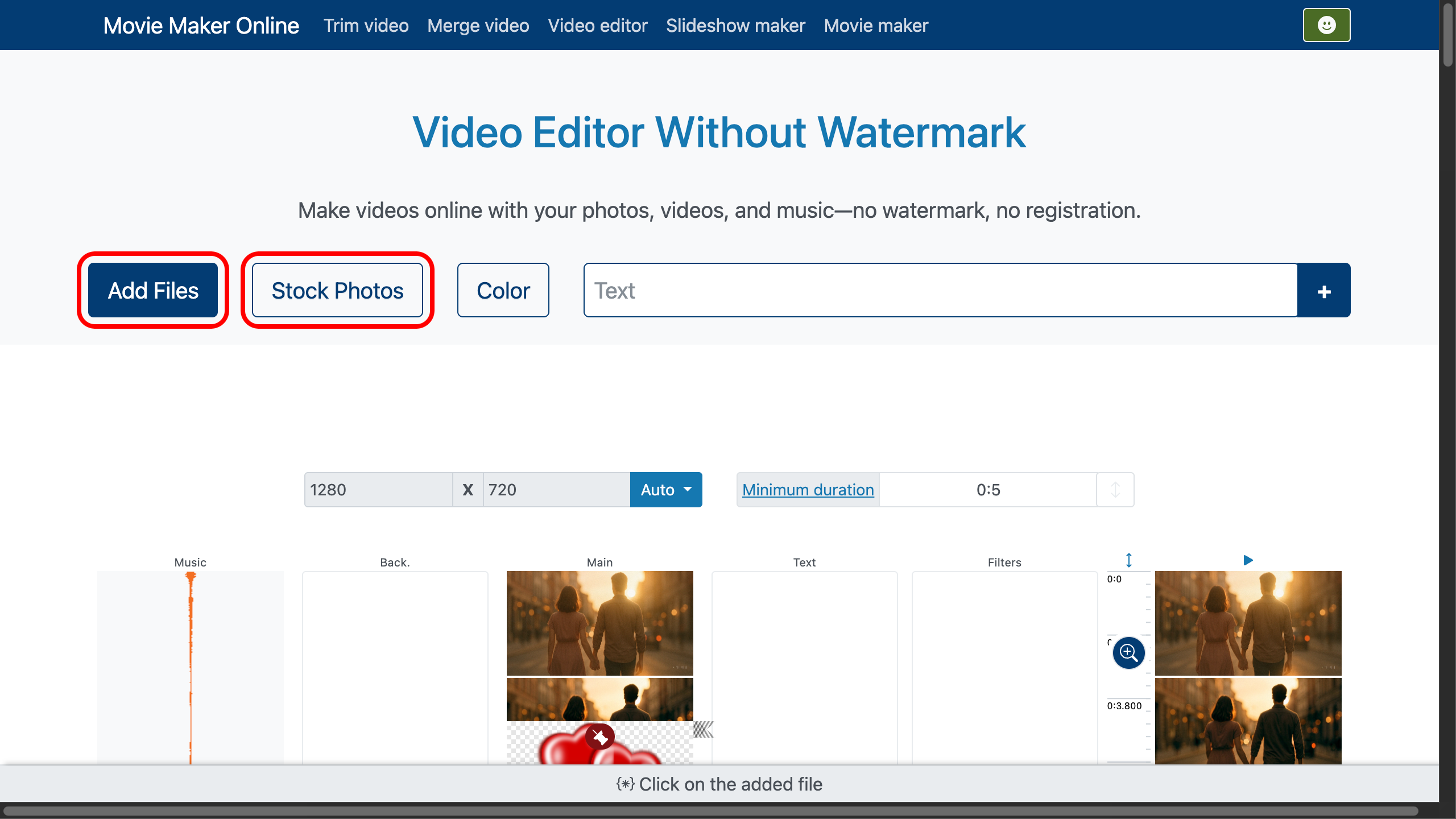 Editor de video sin marca de agua — Sube tus archivos multimedia